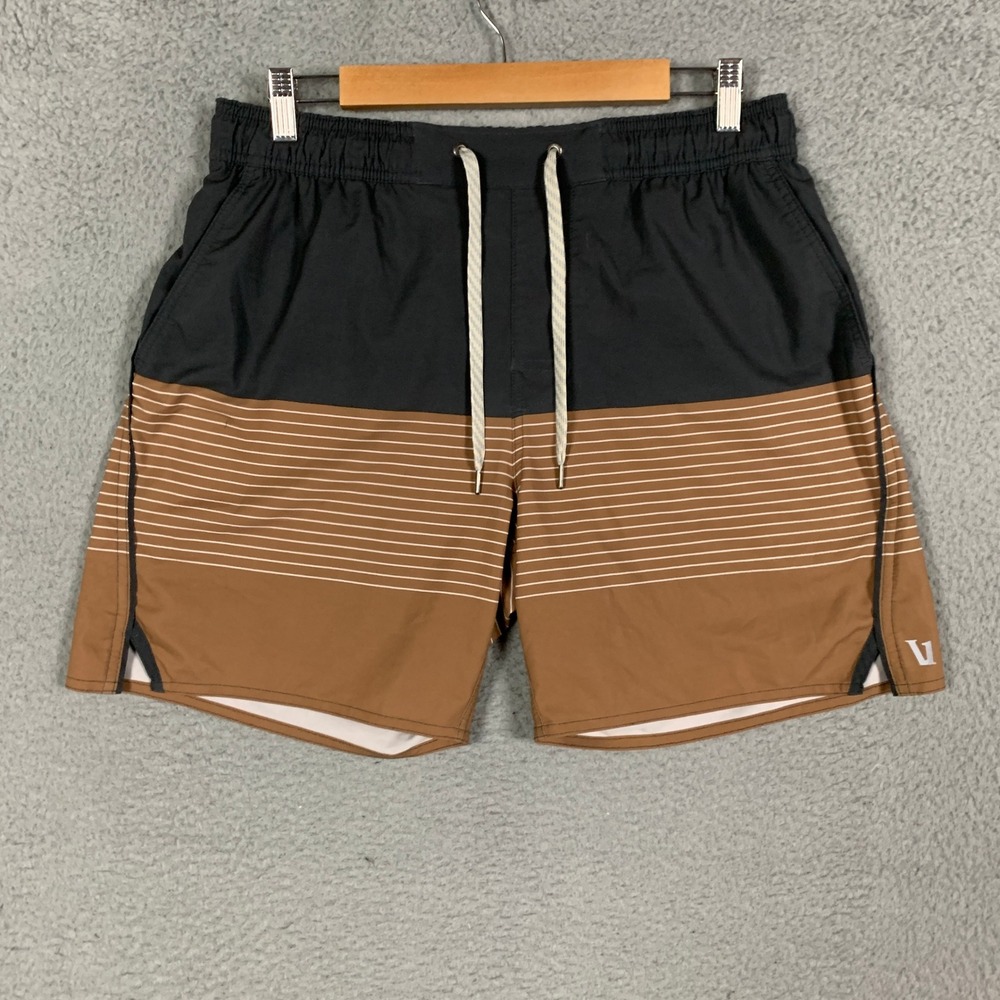 Vuori Trail Shorts Mens Large Brown Charcoal Striped Performance Athletic Lined